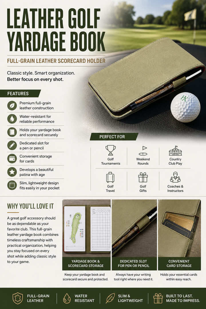 Leather Golf Yardage Book – Full-Grain Leather Scorecard Holder