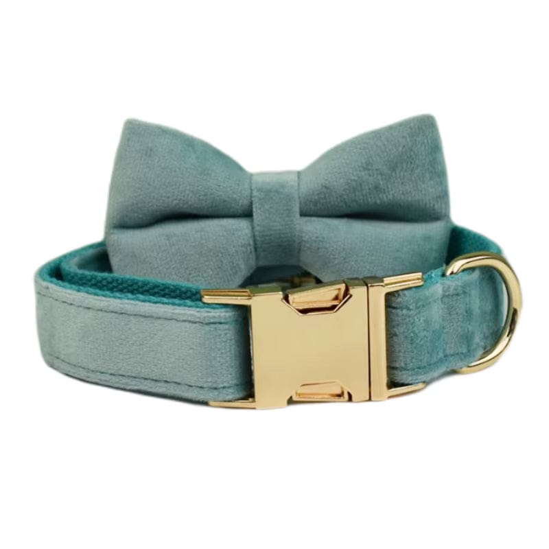Green Ocean Velvet Personalized Dog Harness, Collar & Leash Set