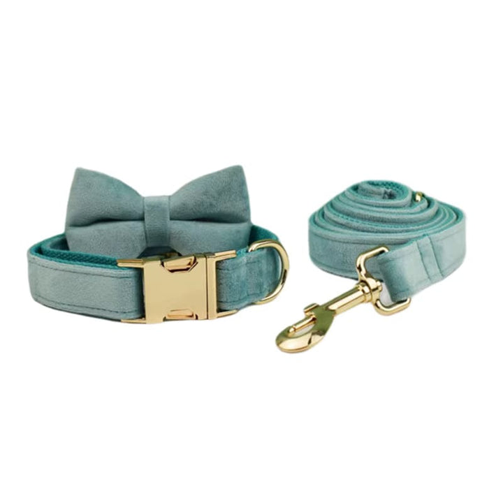 Green Ocean Velvet Personalized Dog Harness, Collar & Leash Set