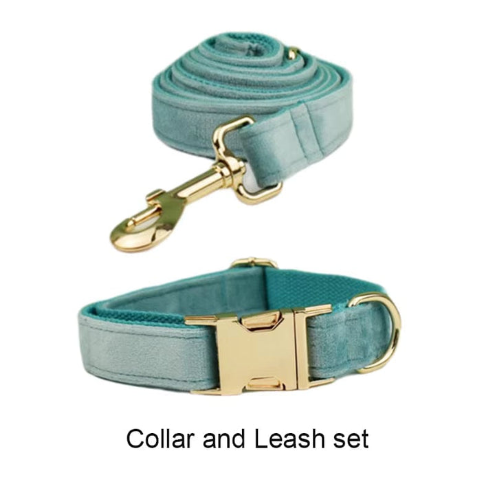 Green Ocean Velvet Personalized Dog Harness, Collar & Leash Set