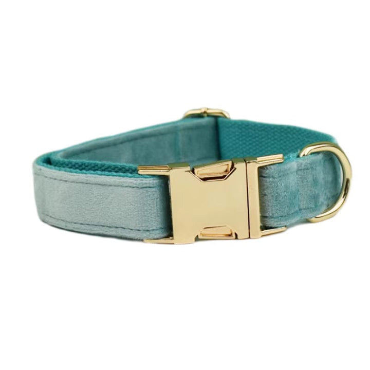 Green Ocean Velvet Personalized Dog Harness, Collar & Leash Set
