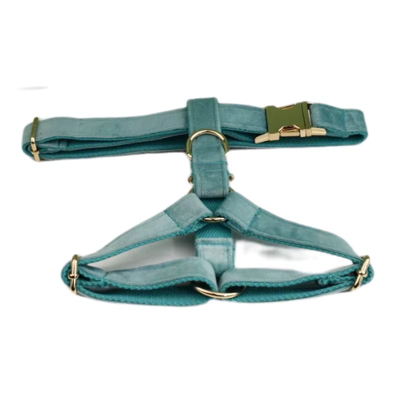 Green Ocean Velvet Personalized Dog Harness, Collar & Leash Set