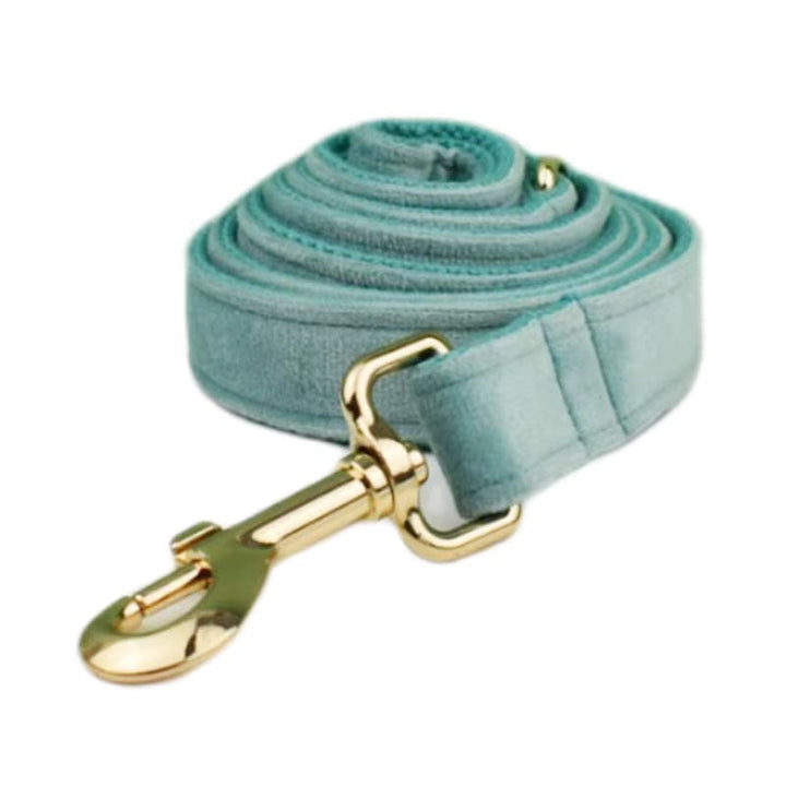 Green Ocean Velvet Personalized Dog Harness, Collar & Leash Set