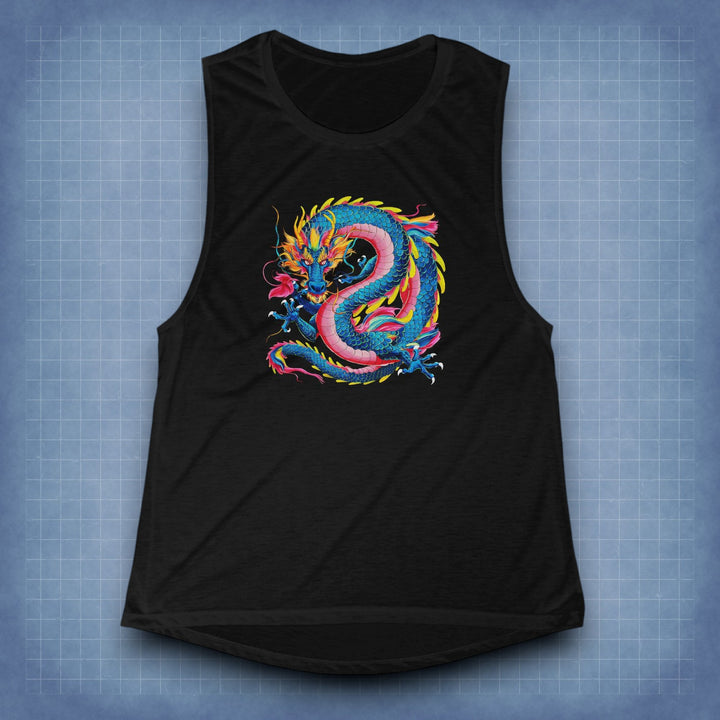 Women's Flowy Scoop Muscle Tank - Groovy Dragon