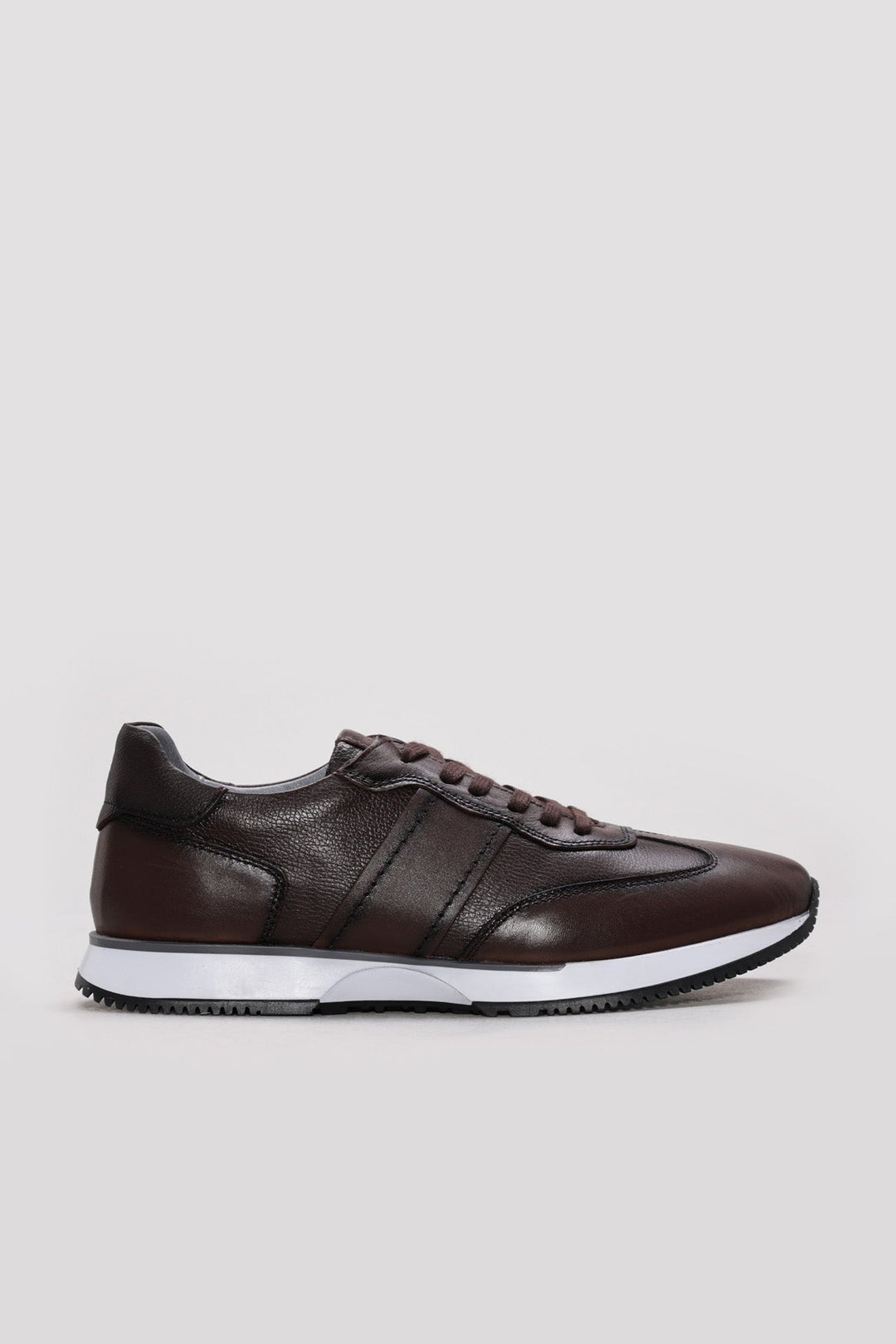 Dark Brown Leather Panel Sneakers for Men | Wessi