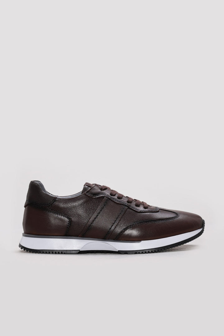 Dark Brown Leather Panel Sneakers for Men | Wessi