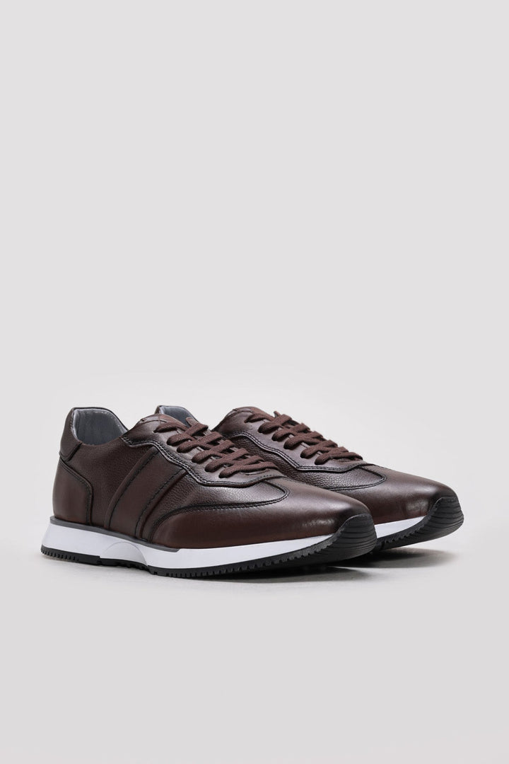 Dark Brown Leather Panel Sneakers for Men | Wessi