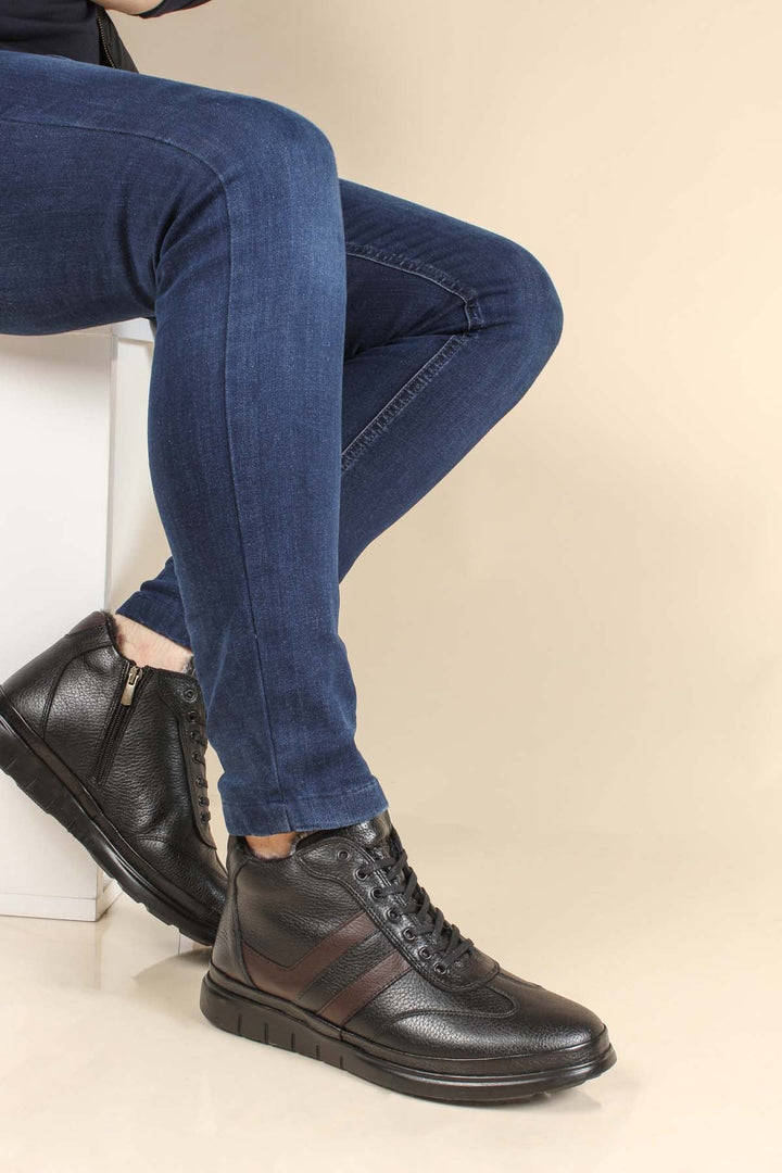 Men’s Black Leather High-Top Sneakers with Vegan Fur Lining