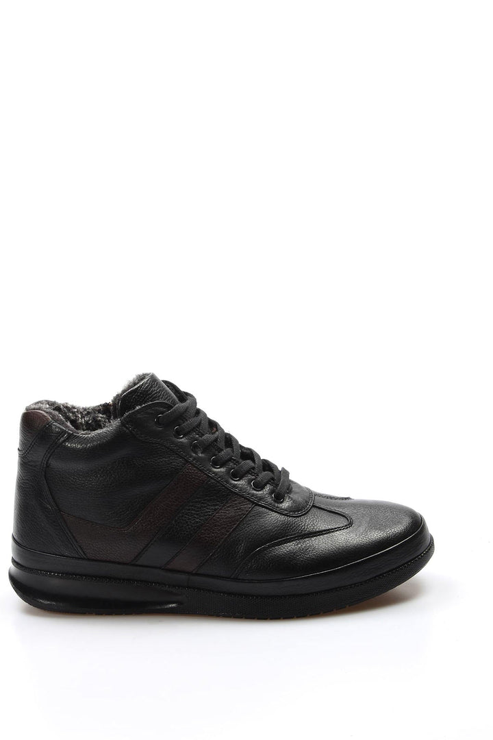 Men’s Black Leather High-Top Sneakers with Vegan Fur Lining