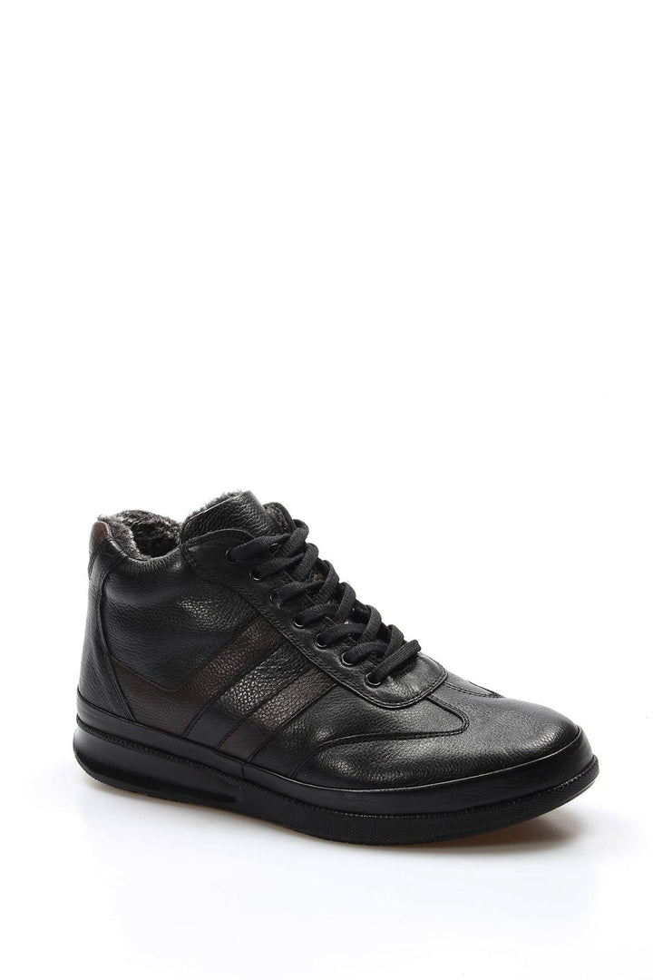 Men’s Black Leather High-Top Sneakers with Vegan Fur Lining