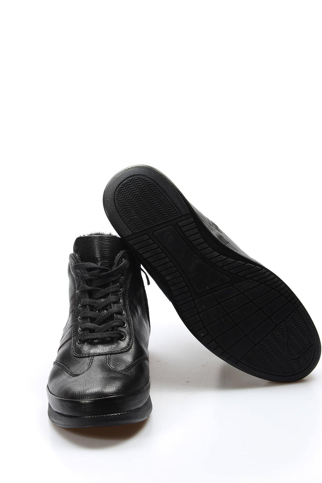 Men’s Black Leather High-Top Sneakers with Vegan Fur Lining