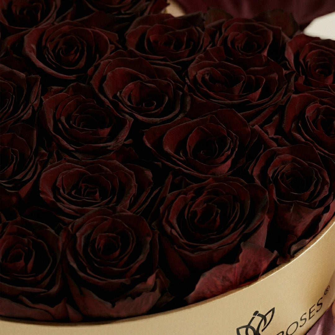 Heart Gold Box with Burgundy Roses – Luxury Preserved Rose Gift
