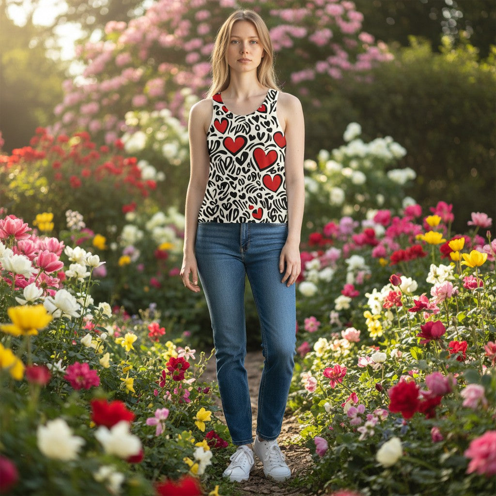 Heart Pattern Unisex Tank Top - Fun & Flirty Summer Style