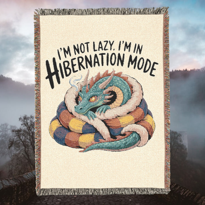 Dragon Woven Blanket – “I’m Not Lazy, I’m Hibernating” Cozy Throw