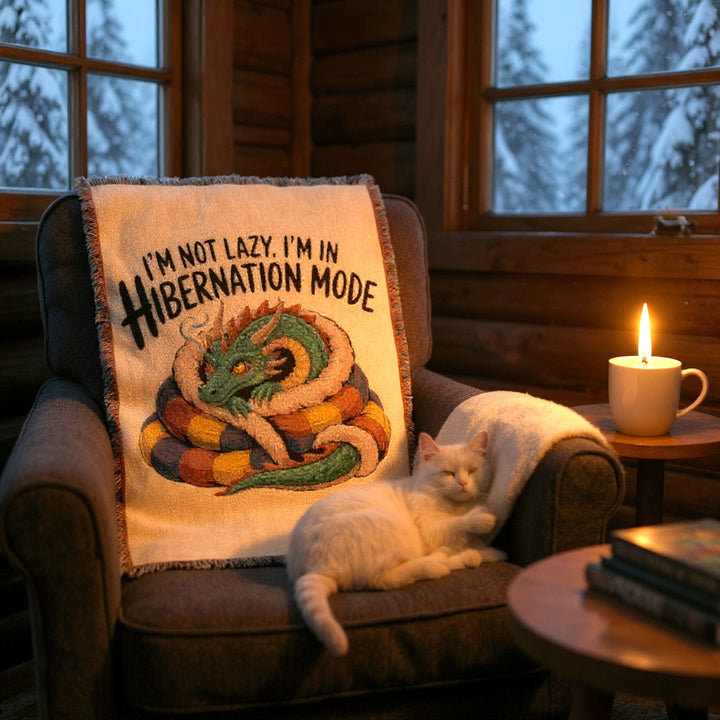 Dragon Woven Blanket – “I’m Not Lazy, I’m Hibernating” Cozy Throw