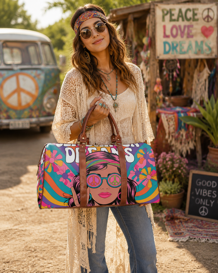 Retro Hippie Waterproof Travel Bag - Ideal for Vacation & Adventure