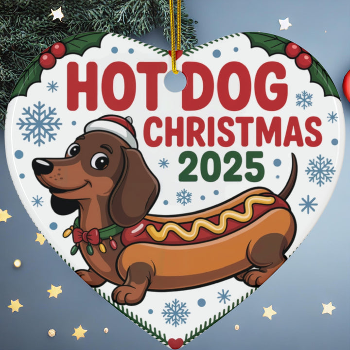 Hot Dog Christmas 2025 Ceramic Ornament