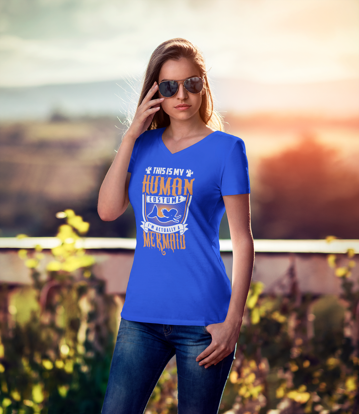 Unisex V-Neck Tee – Human Mermaid Graphic Shirt for Beach & Summer Casual Wear