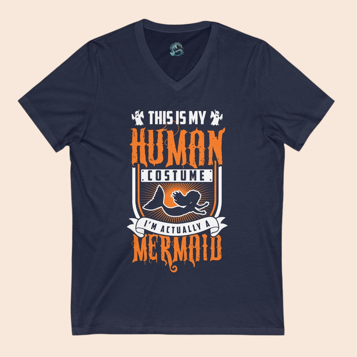 Unisex V-Neck Tee – Human Mermaid Graphic Shirt for Beach & Summer Casual Wear
