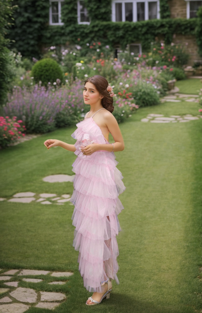 Halter Sliding Ruffle Layered Hem Tulle Prom Dress