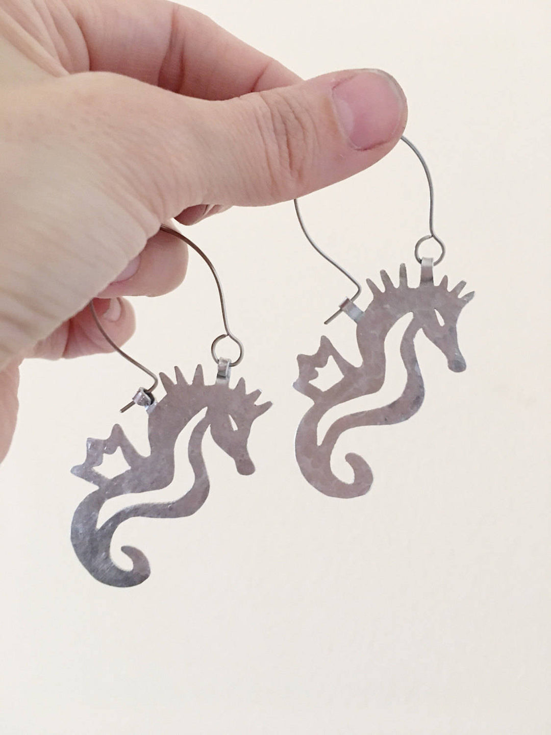 Handmade Seahorse Hoop Earrings | Ocean-Inspired Metal Jewelry