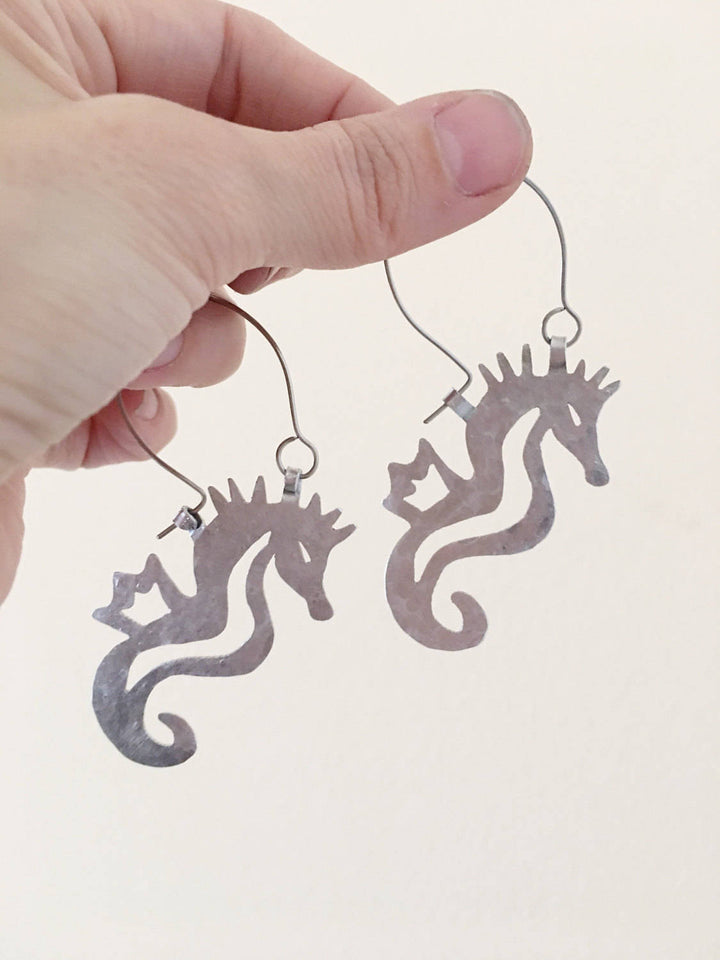 Handmade Seahorse Hoop Earrings | Ocean-Inspired Metal Jewelry