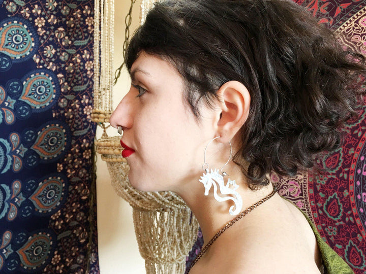 Handmade Seahorse Hoop Earrings | Ocean-Inspired Metal Jewelry