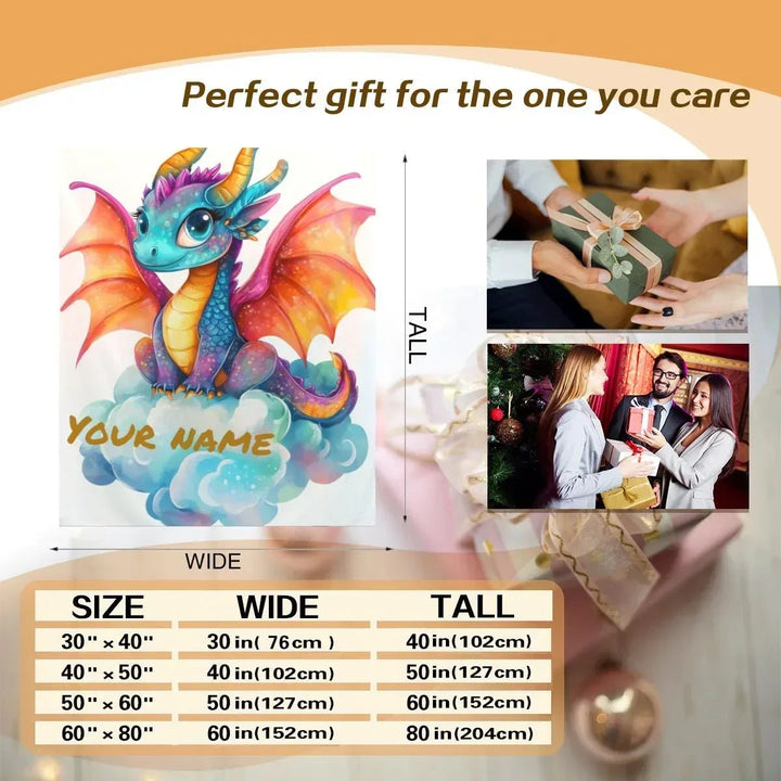Personalized Girl Dragon Fleece Blanket with Name