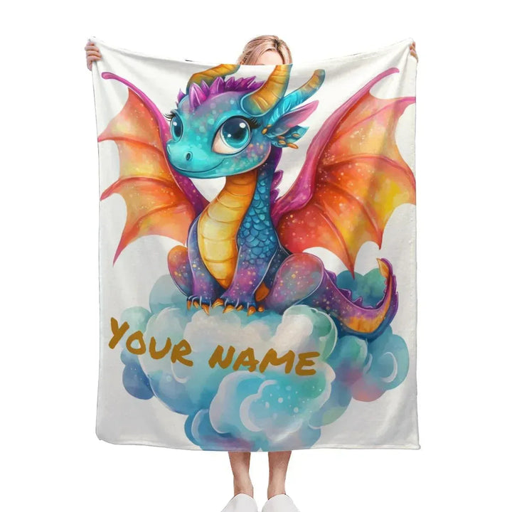 Personalized Girl Dragon Fleece Blanket with Name