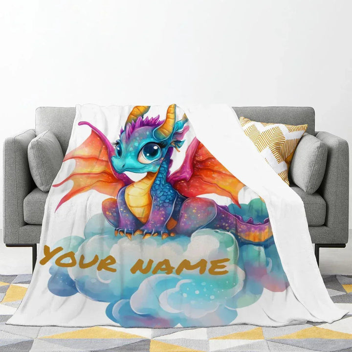 Personalized Girl Dragon Fleece Blanket with Name