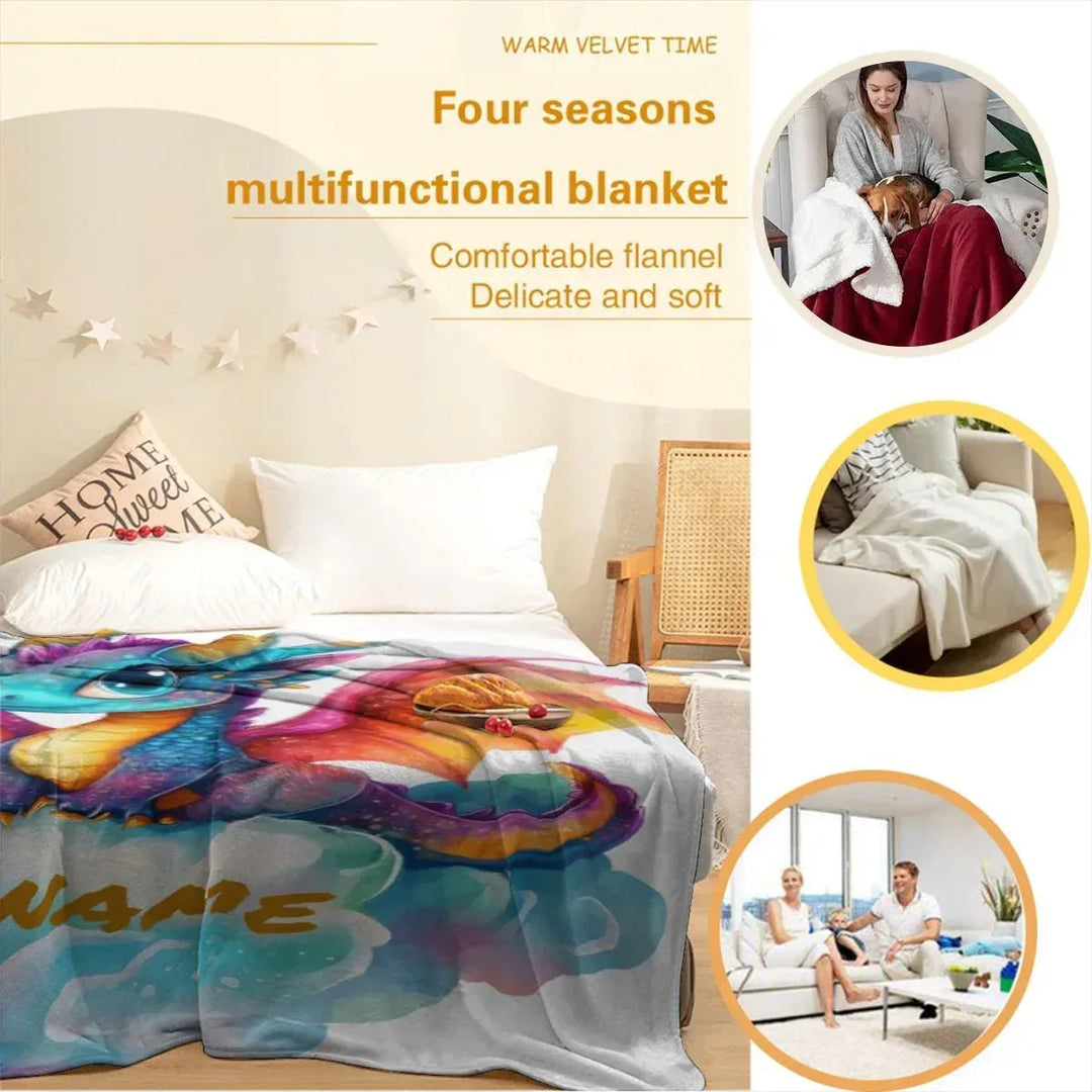 Personalized Girl Dragon Fleece Blanket with Name