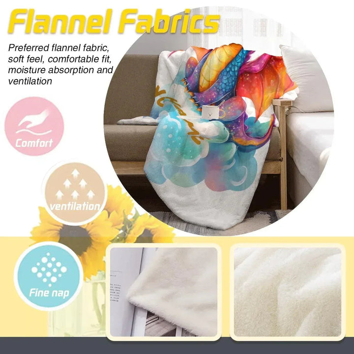 Personalized Girl Dragon Fleece Blanket with Name