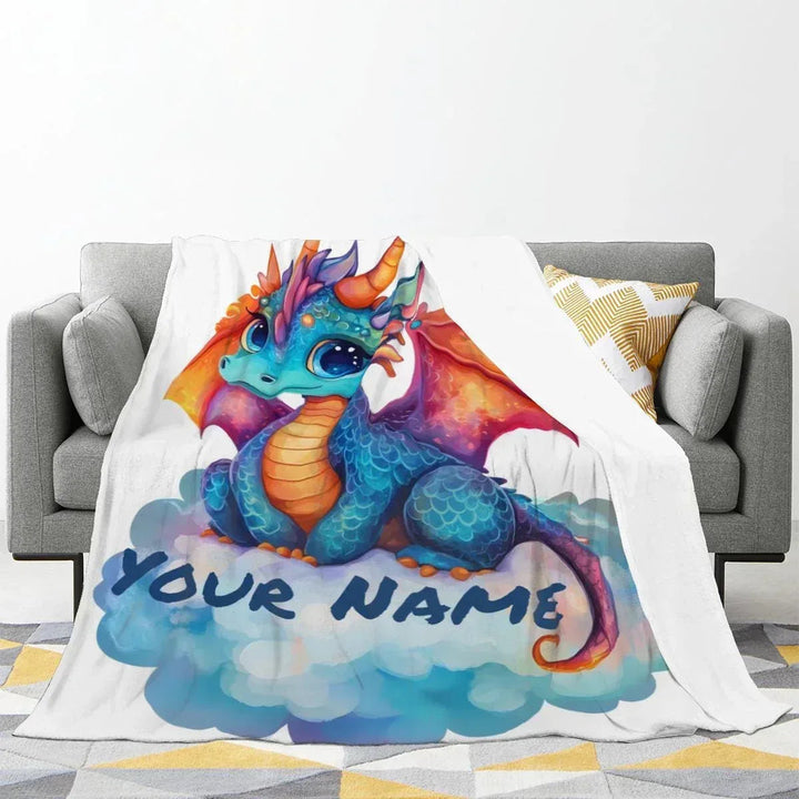 Personalized Dragon Flannel Fleece Blanket with Name