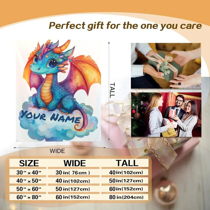 Personalized Dragon Flannel Fleece Blanket with Name