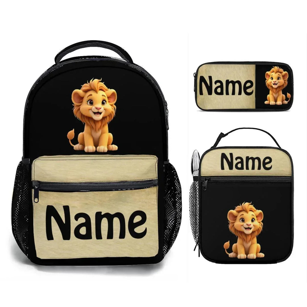 Personalized Lion Kids School Set – Backpack, Lunch Tote & Pen Pouch