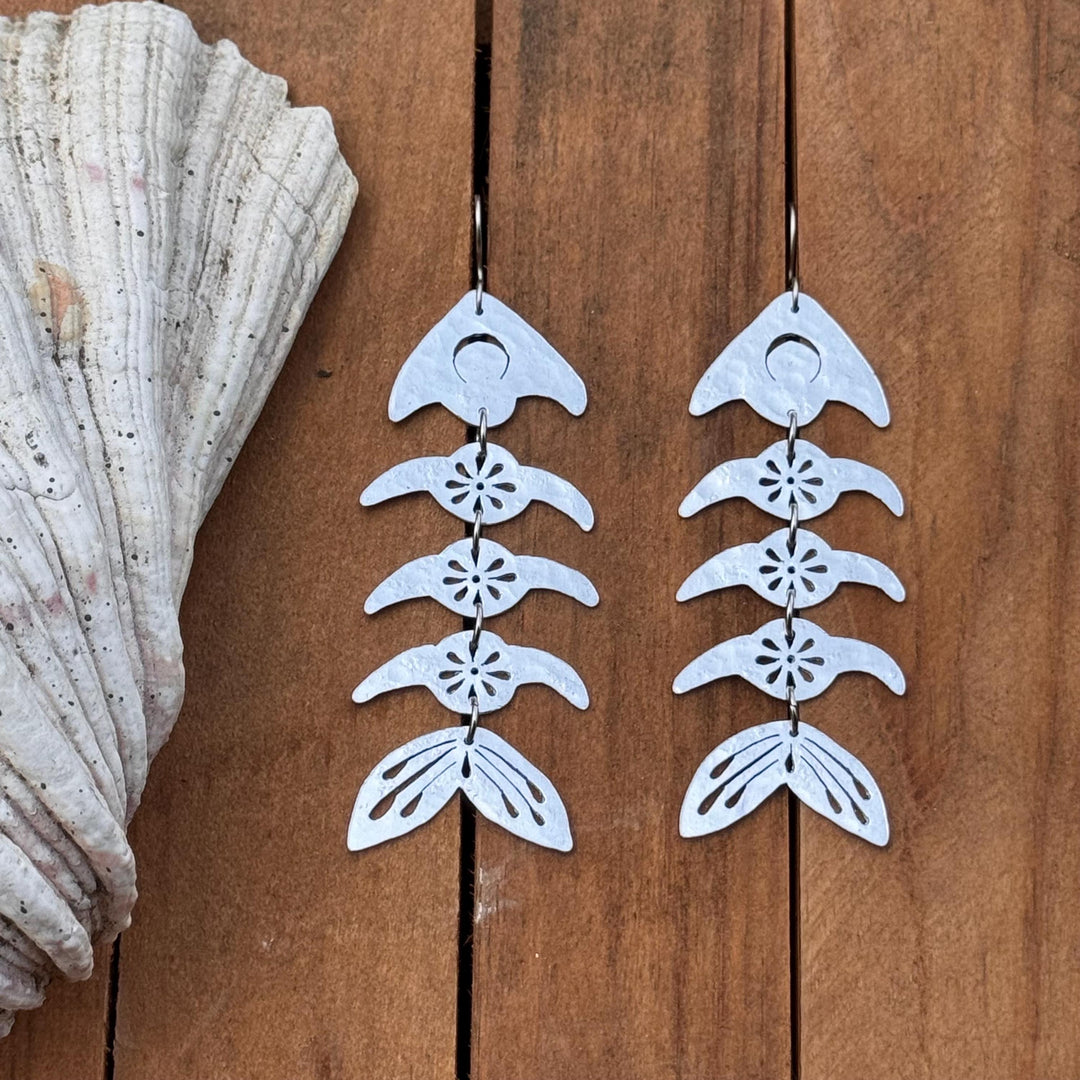 Handmade Fish Bone Earrings | Coastal Metal Statement Jewelry