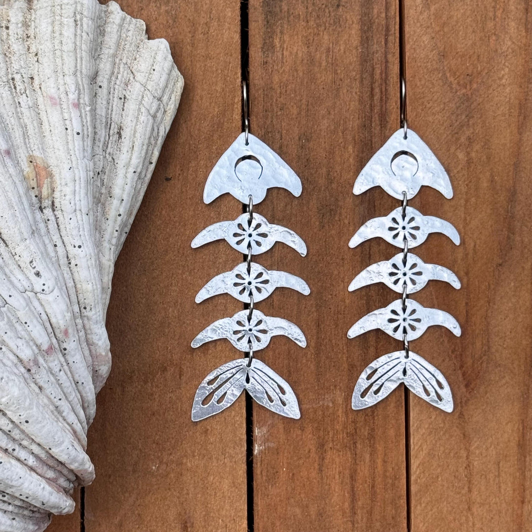Handmade Fish Bone Earrings | Coastal Metal Statement Jewelry