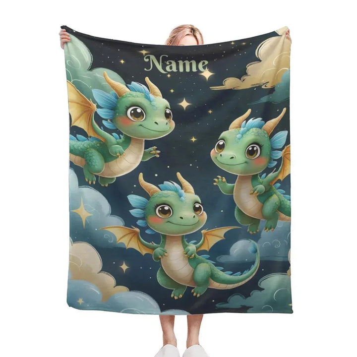 Personalized Green Dragon Blanket – Starry Night Fantasy Throw