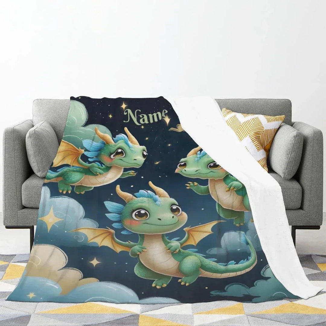 Personalized Green Dragon Blanket – Starry Night Fantasy Throw