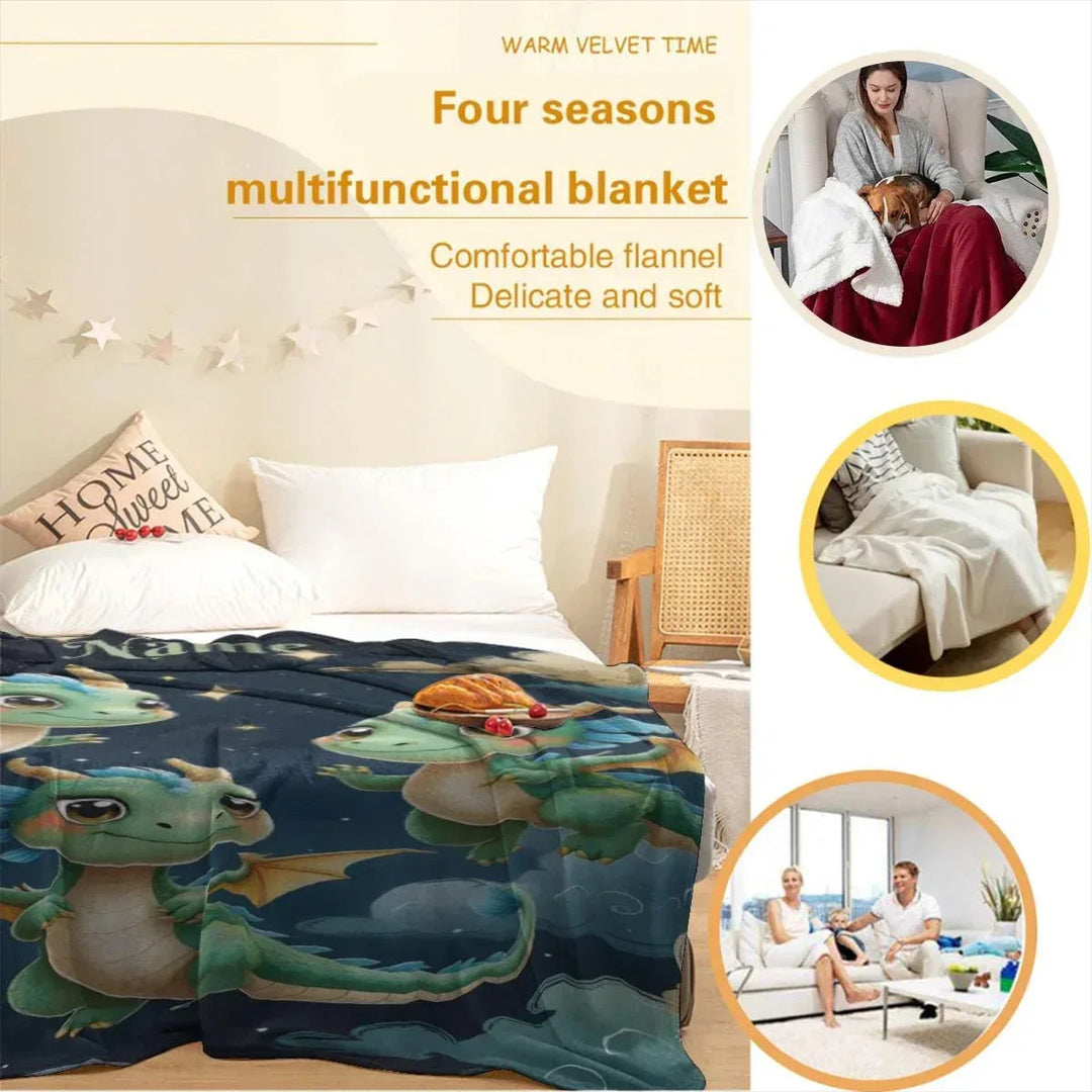 Personalized Green Dragon Blanket – Starry Night Fantasy Throw