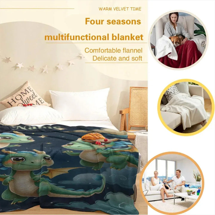 Personalized Green Dragon Blanket – Starry Night Fantasy Throw