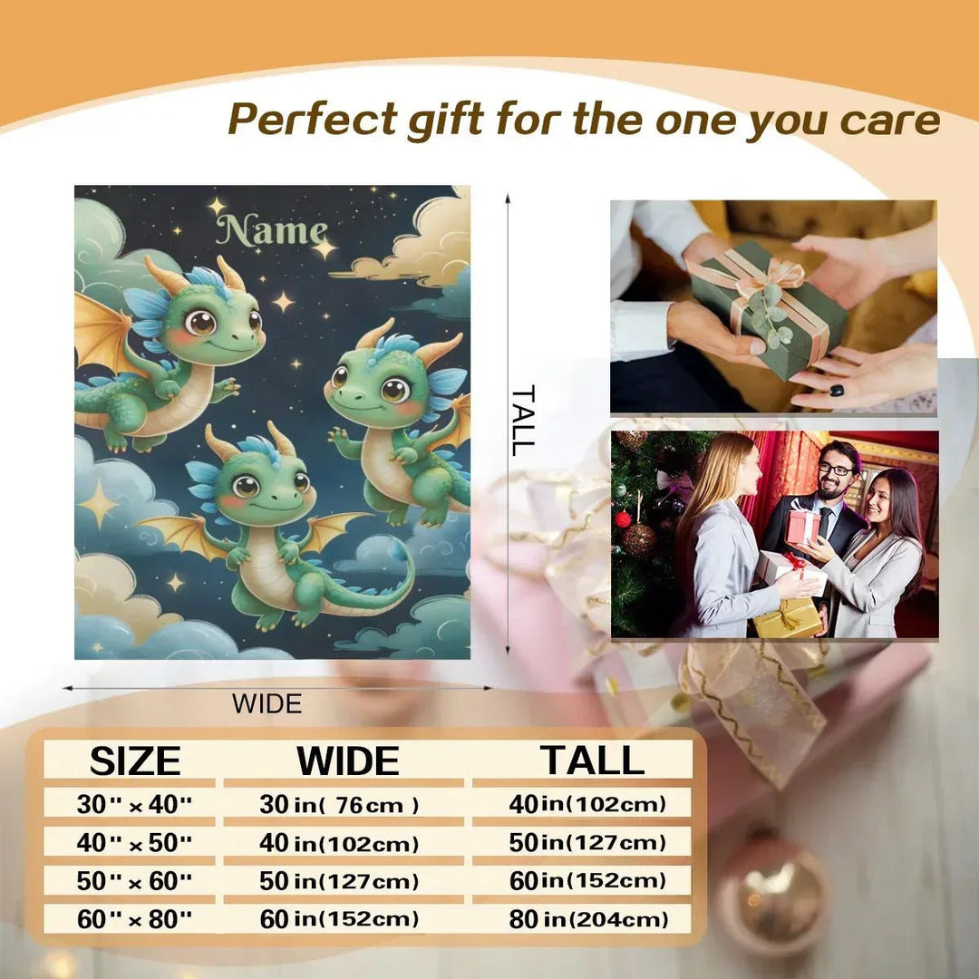 Personalized Green Dragon Blanket – Starry Night Fantasy Throw