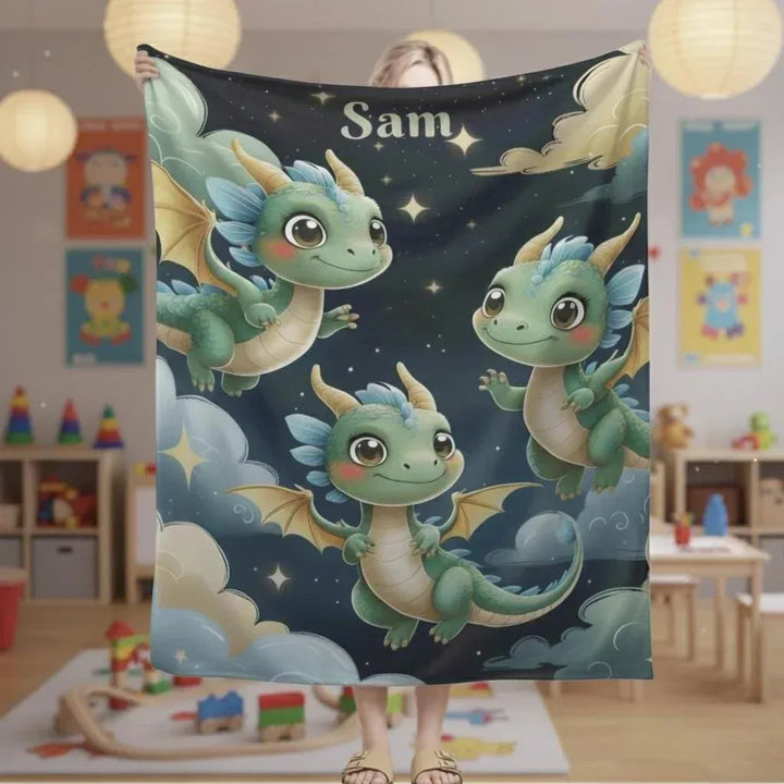 Personalized Green Dragon Blanket – Starry Night Fantasy Throw