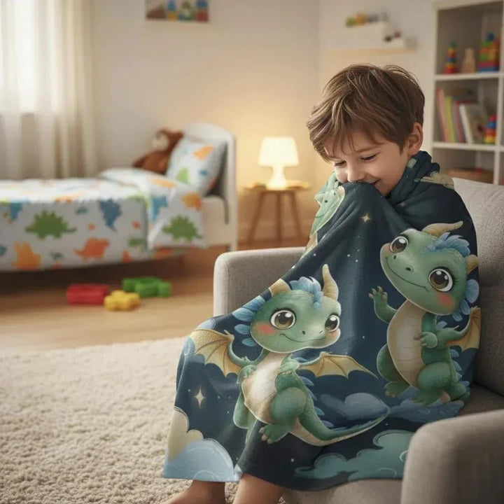 Personalized Green Dragon Blanket – Starry Night Fantasy Throw