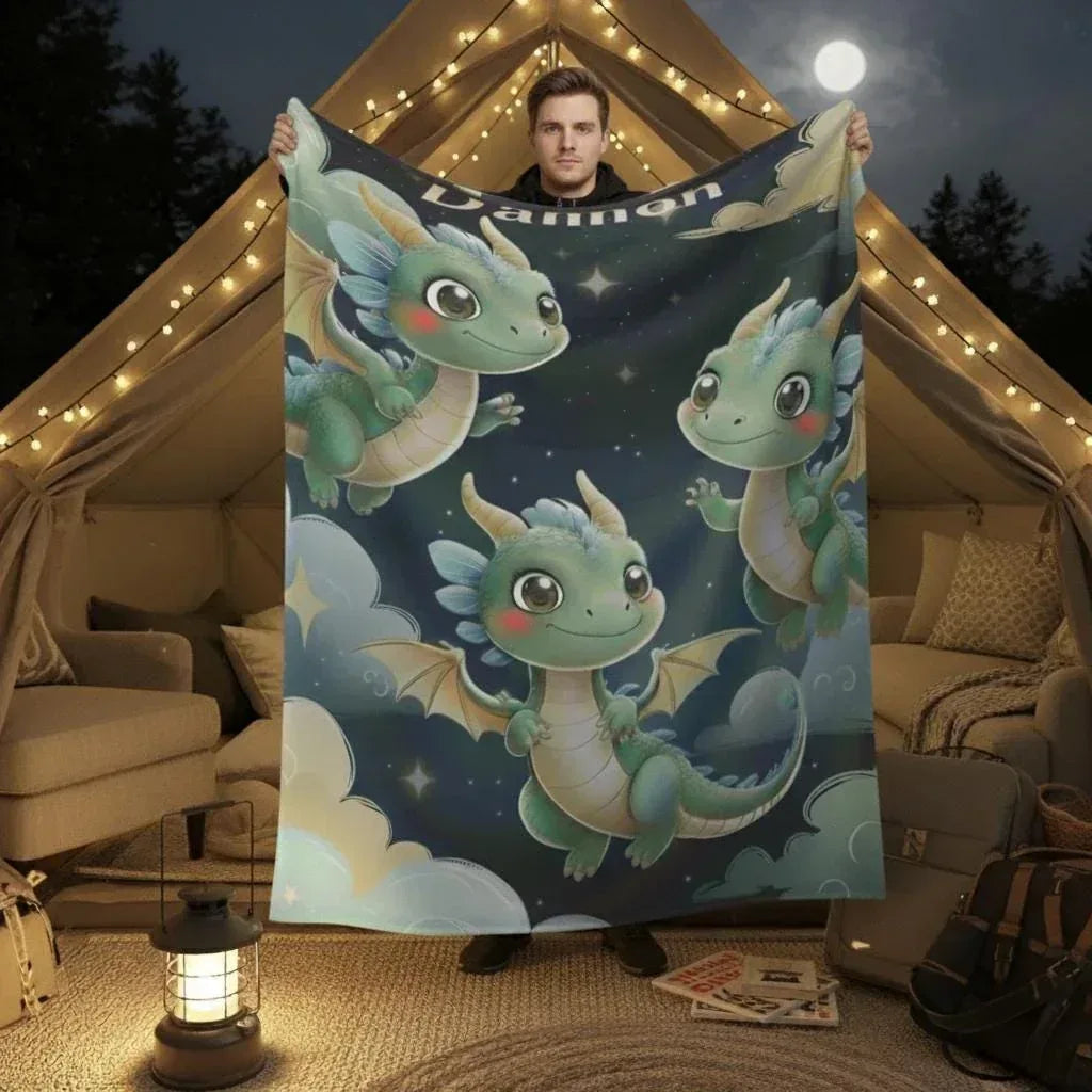 Personalized Green Dragon Blanket – Starry Night Fantasy Throw
