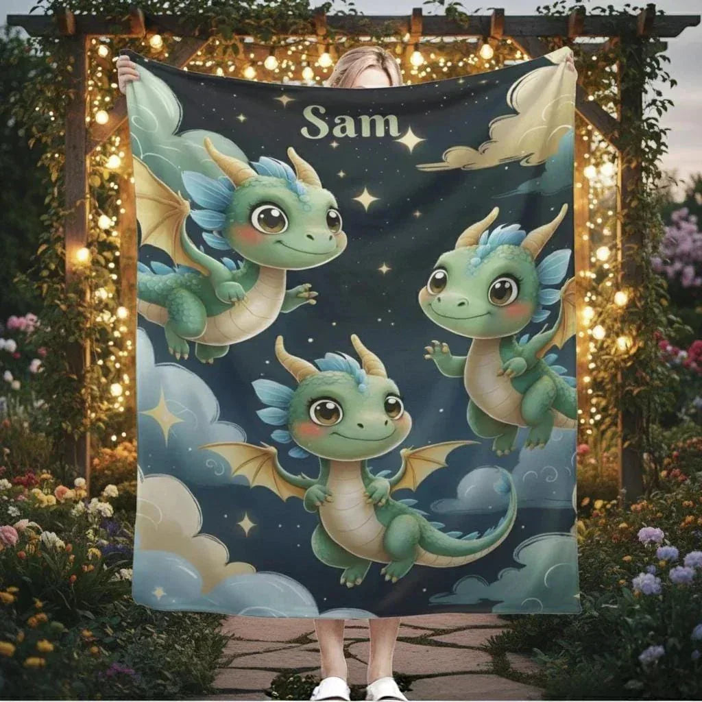 Personalized Green Dragon Blanket – Starry Night Fantasy Throw