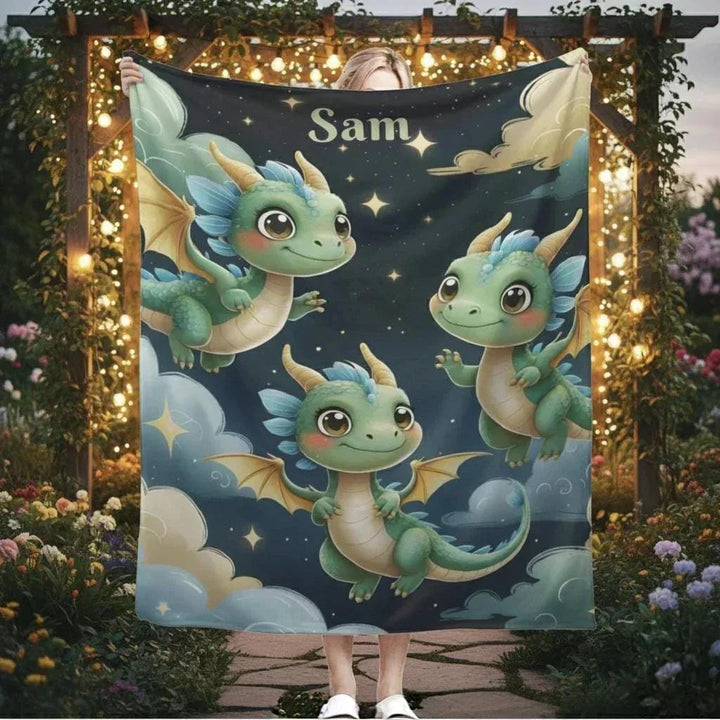 Personalized Green Dragon Blanket – Starry Night Fantasy Throw