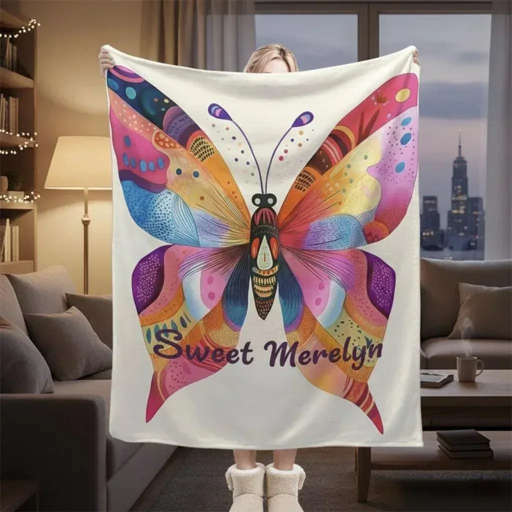 Personalized Butterfly Blanket – Colorful Custom Name Throw