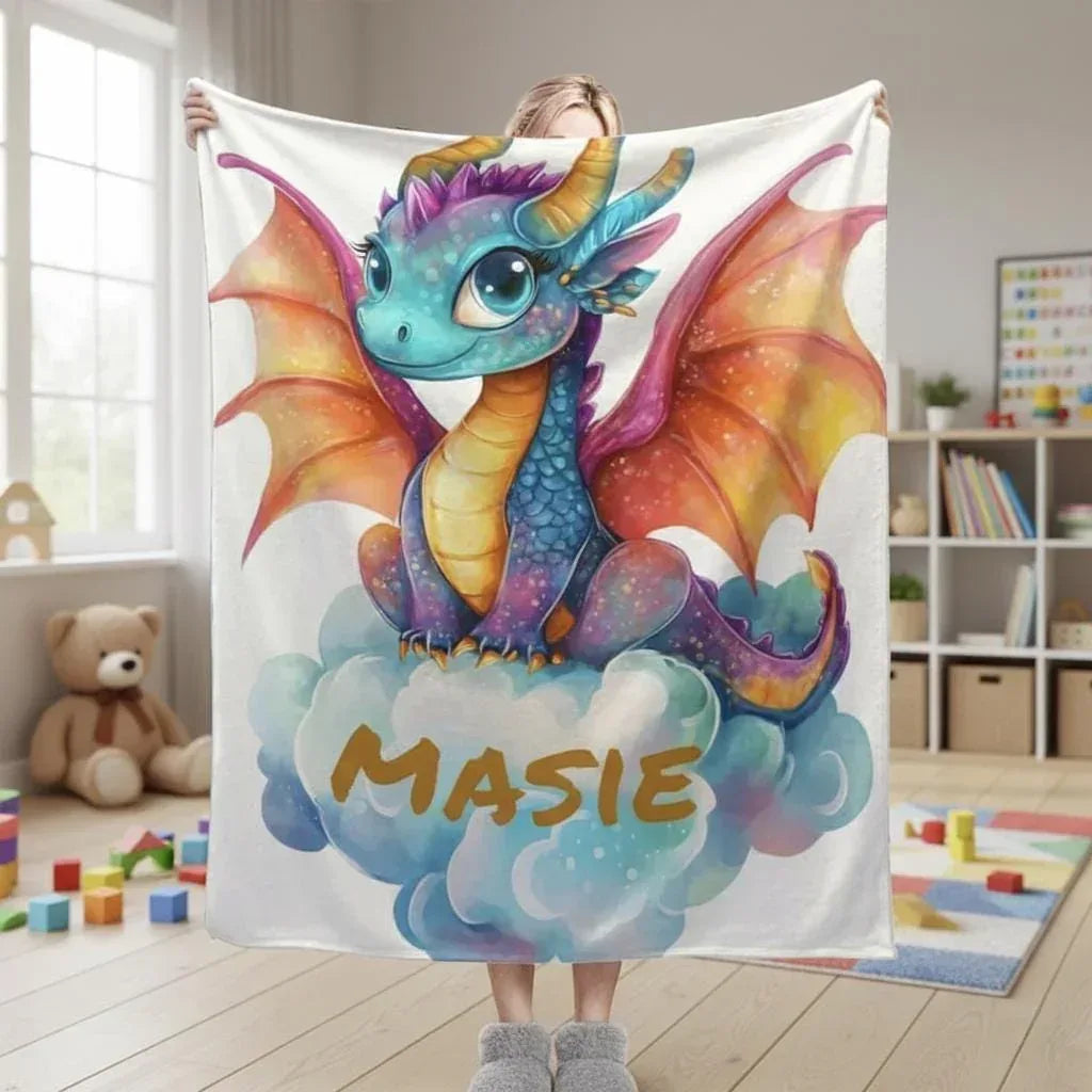 Personalized Girl Dragon Fleece Blanket with Name