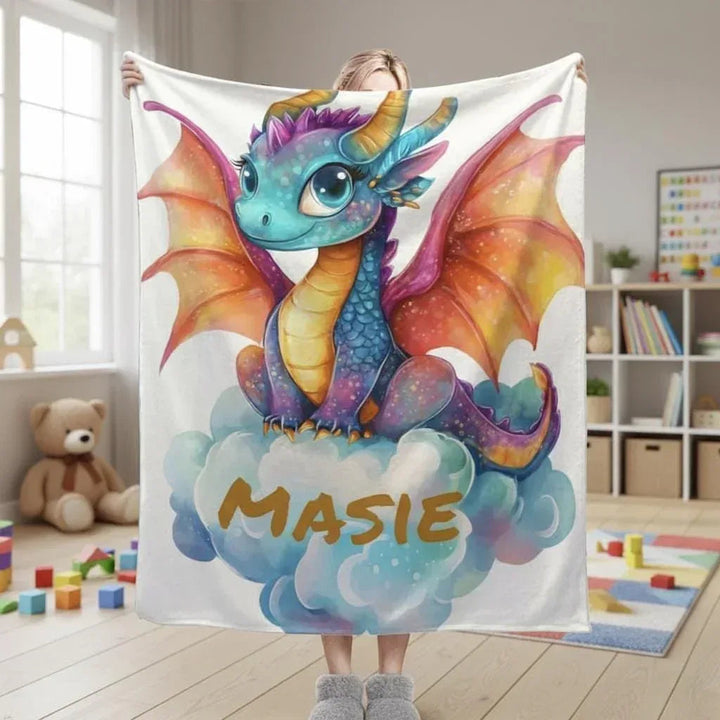 Personalized Girl Dragon Fleece Blanket with Name